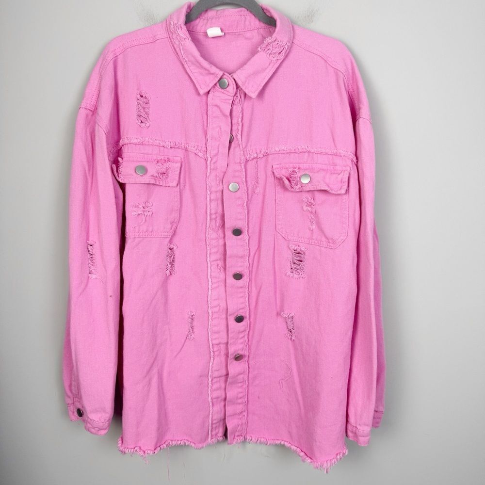 CHIC CHICK UPCYCLE | JONAS BROTHERS Upcycled Pink Denim Jacket Women’s Size 3X - Picture 3 of 6